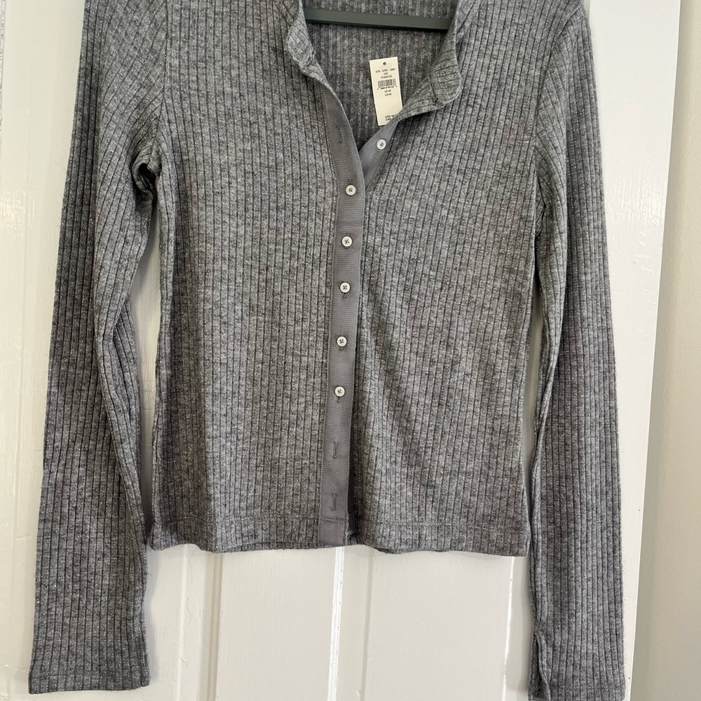 Aerie Heather Gray Button Down Ribbed Shirt